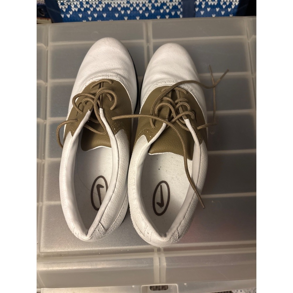 Nike Saddle Oxford Golf Shoes Womens 7.5 White Tan Spiked 980103-121
